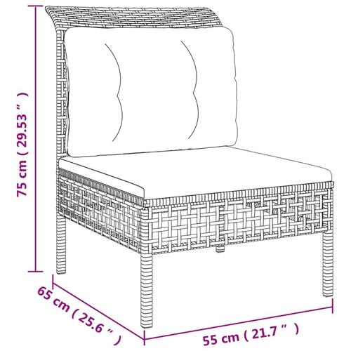 Midtermodul til havesofa med hynde polyrattan grå