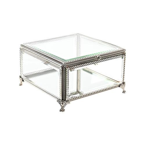 Smykkeskrin Krystal Metal 16 x 16 x 10 cm Sølvfarvet Gennemsigtig