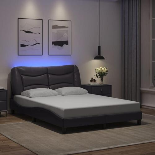 Sengeramme med LED-lys 120x200 cm kunstlæder grå