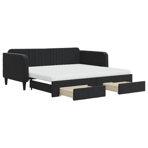 Daybed med udtræk og skuffer 90x190 cm velour sort