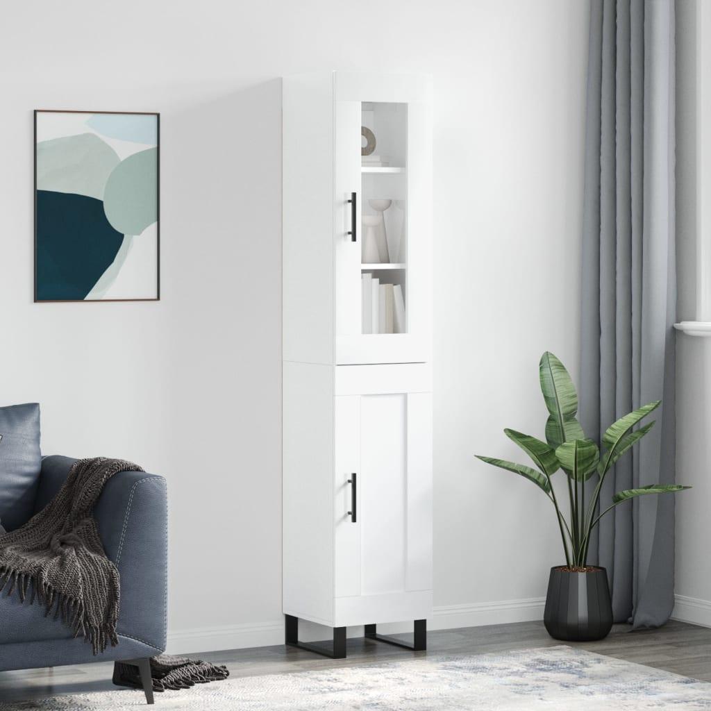 Skab 34,5x34x180 cm konstrueret træ hvid højglans