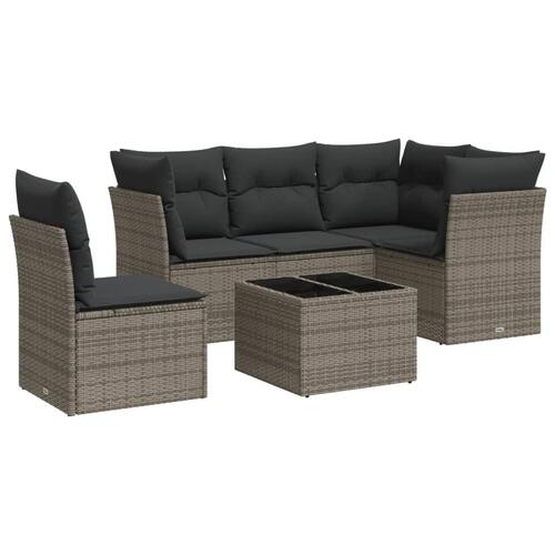Sofasæt til haven 6 dele med hynder polyrattan grå