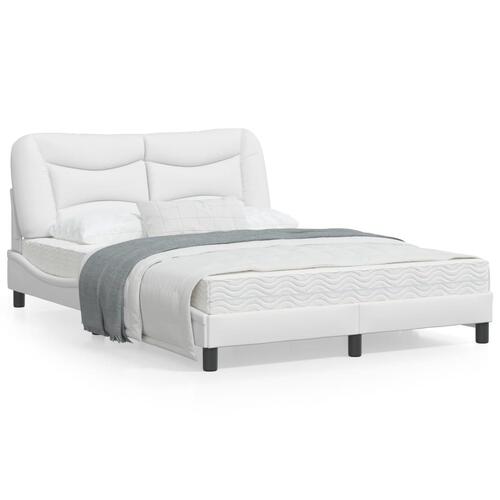 Sengeramme med LED-lys 140x190 cm kunstlæder hvid