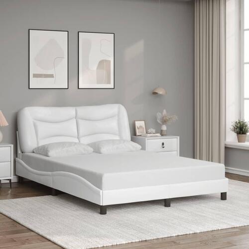Sengeramme med LED-lys 140x190 cm kunstlæder hvid