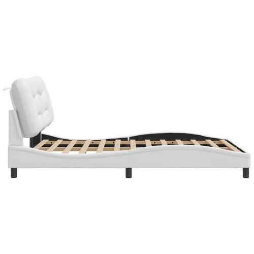 Sengeramme med LED-lys 140x190 cm kunstlæder hvid