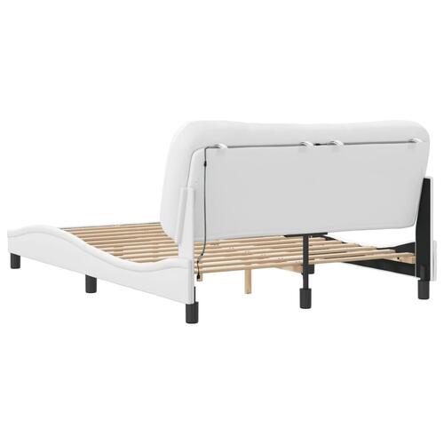 Sengeramme med LED-lys 140x190 cm kunstlæder hvid
