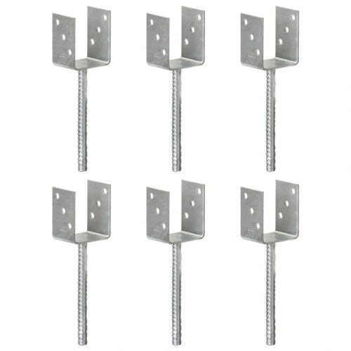 Hegnspløkker 6 stk. - 8×6×30 cm i galvaniseret stål, sølvfarvet