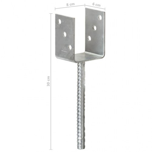 Hegnspløkker 6 stk. - 8×6×30 cm i galvaniseret stål, sølvfarvet