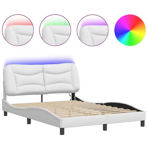 Sengestel med LED-lys 140x200 cm kunstlæder hvid