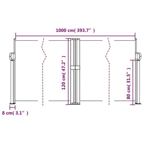 Sammenrullelig sidemarkise 120x1000 cm gråbrun