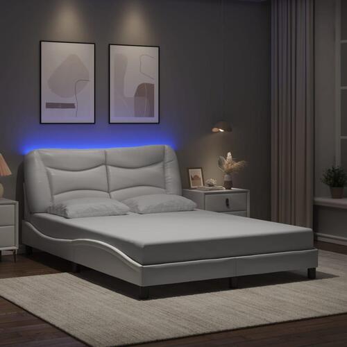 Sengestel med LED-lys 140x200 cm kunstlæder hvid