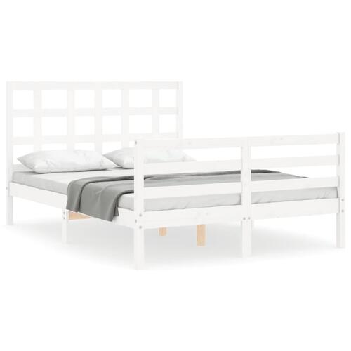 Sengeramme med sengegavl 140x200 cm massivt træ hvid