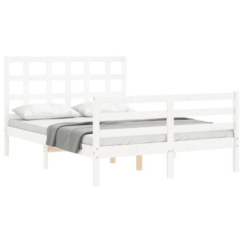 Sengeramme med sengegavl 140x200 cm massivt træ hvid