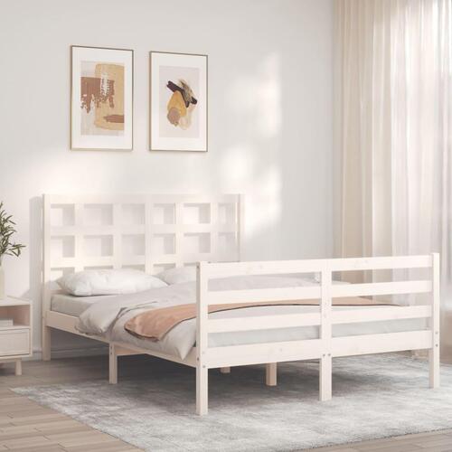 Sengeramme med sengegavl 140x200 cm massivt træ hvid