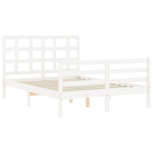 Sengeramme med sengegavl 140x200 cm massivt træ hvid