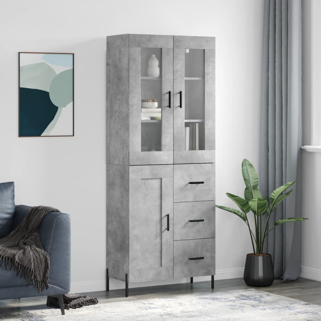 Højskab 69,5x34x180 cm konstrueret træ betongrå