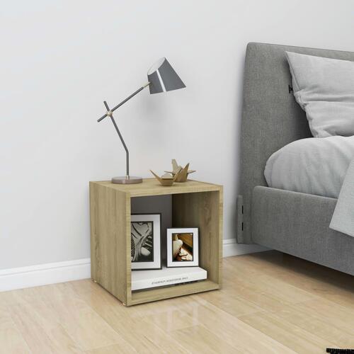 Tv-bord 37x35x37 cm konstrueret træ hvid og sonoma-eg