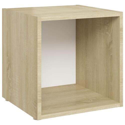 Tv-bord 37x35x37 cm konstrueret træ hvid og sonoma-eg