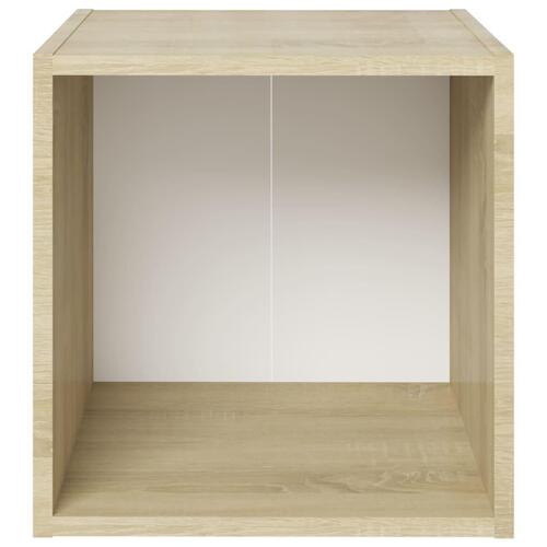 Tv-bord 37x35x37 cm konstrueret træ hvid og sonoma-eg