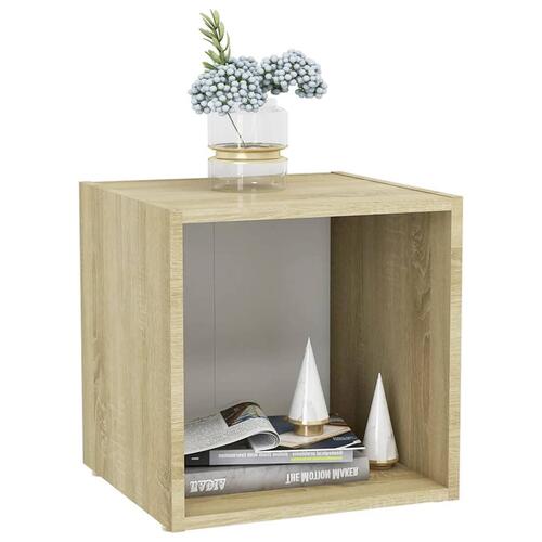 Tv-bord 37x35x37 cm konstrueret træ hvid og sonoma-eg