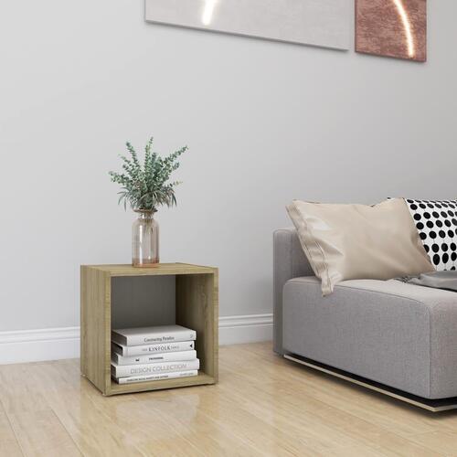 Tv-bord 37x35x37 cm konstrueret træ hvid og sonoma-eg