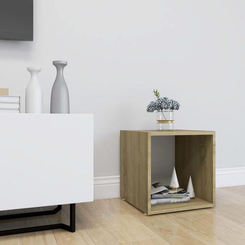 Tv-bord 37x35x37 cm konstrueret træ hvid og sonoma-eg