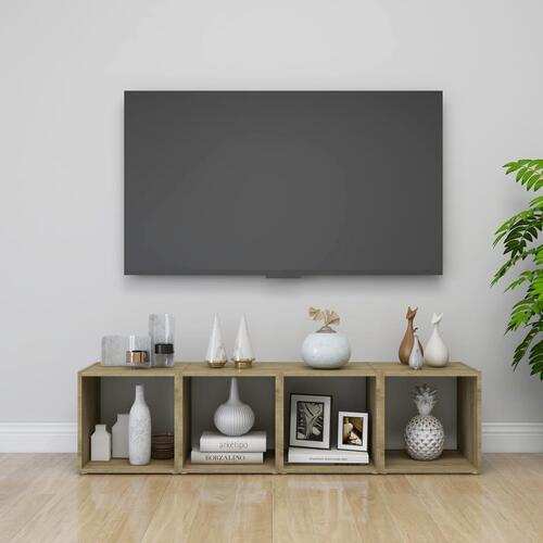 Tv-bord 37x35x37 cm konstrueret træ hvid og sonoma-eg