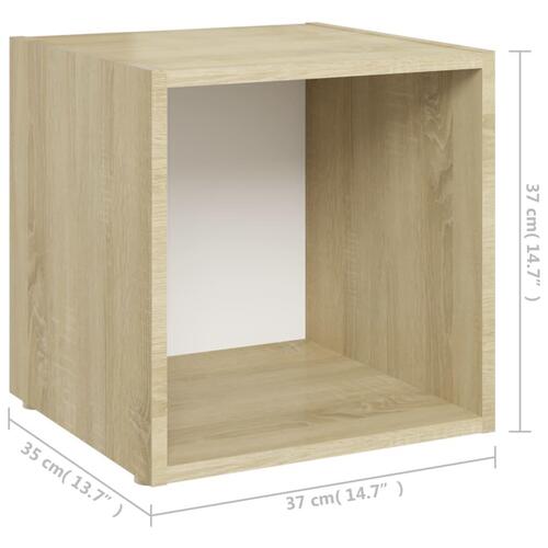 Tv-bord 37x35x37 cm konstrueret træ hvid og sonoma-eg