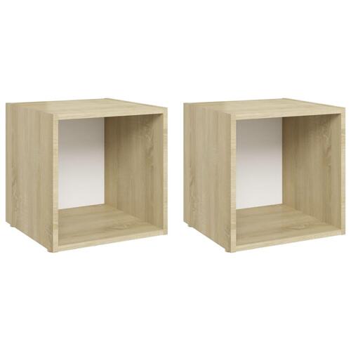 Tv-borde 2 stk. 37x35x37 cm konstrueret træ hvid og sonoma-eg