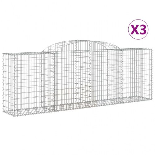 Buede gabionkurve 3 stk. - 300 × 50 × 100/120 cm i galvaniseret jern