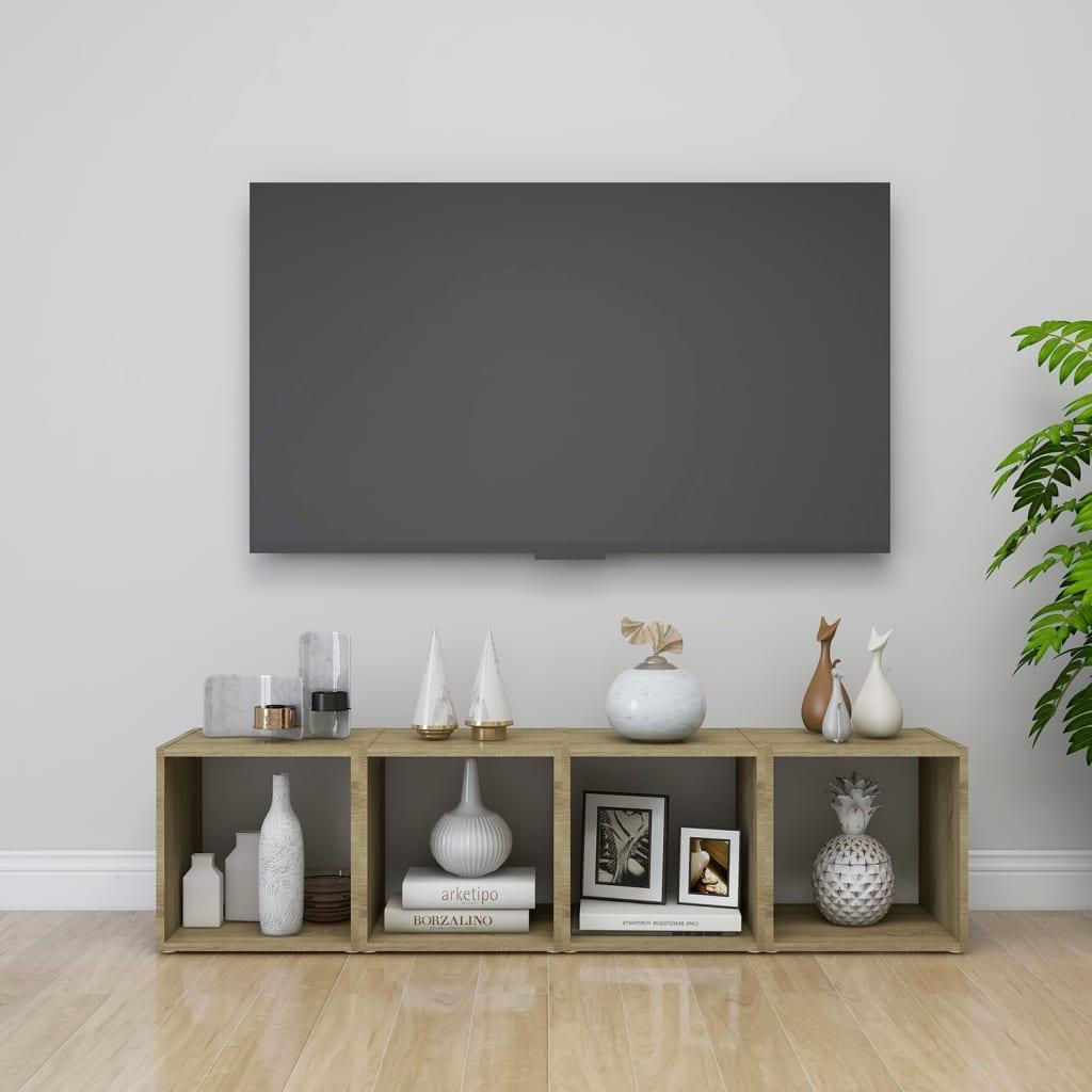 Tv-borde 4 stk. 37x35x37 cm konstrueret træ hvid og sonoma-eg