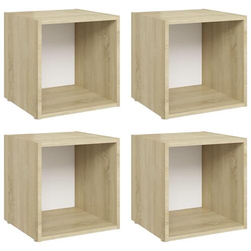 Tv-borde 4 stk. 37x35x37 cm konstrueret træ hvid og sonoma-eg