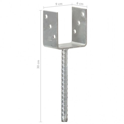 Hegnspløkker 6 stk. - 9×6×30 cm i galvaniseret stål, sølvfarvet