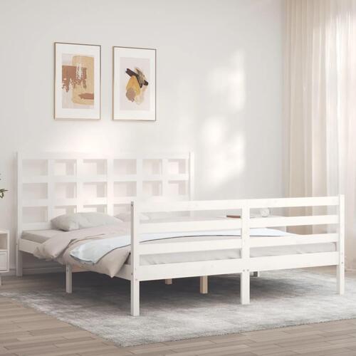 Sengeramme med sengegavl 160x200 cm massivt træ hvid