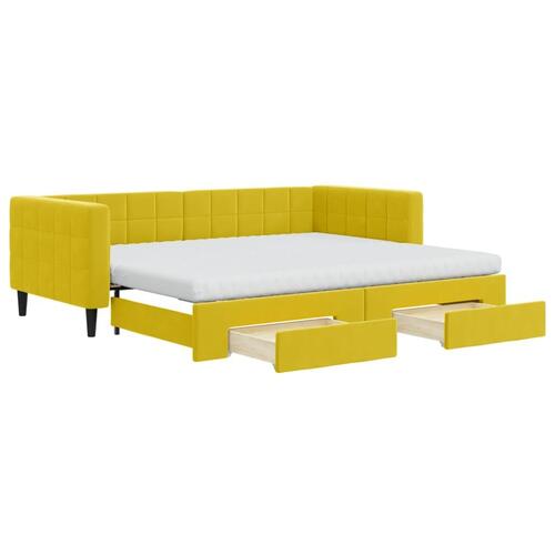 Daybed med udtræk og skuffer 90x200 cm velour gul