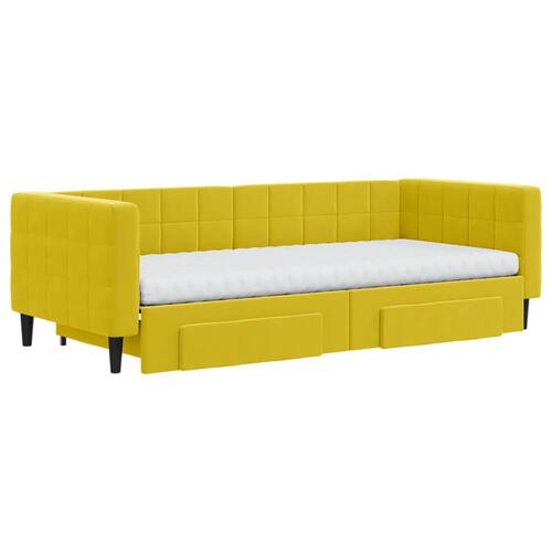 Daybed med udtræk og skuffer 90x200 cm velour gul