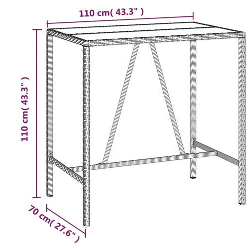 Barbord med glasplade 110x70x110 cm polyrattan sort