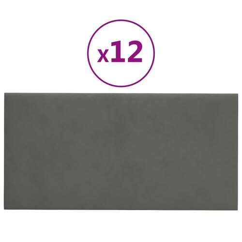 Vægpaneler 12 stk. 60x30 cm 2,16 m² fløjl mørkegrå