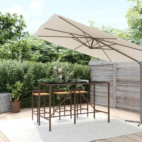 Barbord med glasplade 180x70x110 cm polyrattan brun