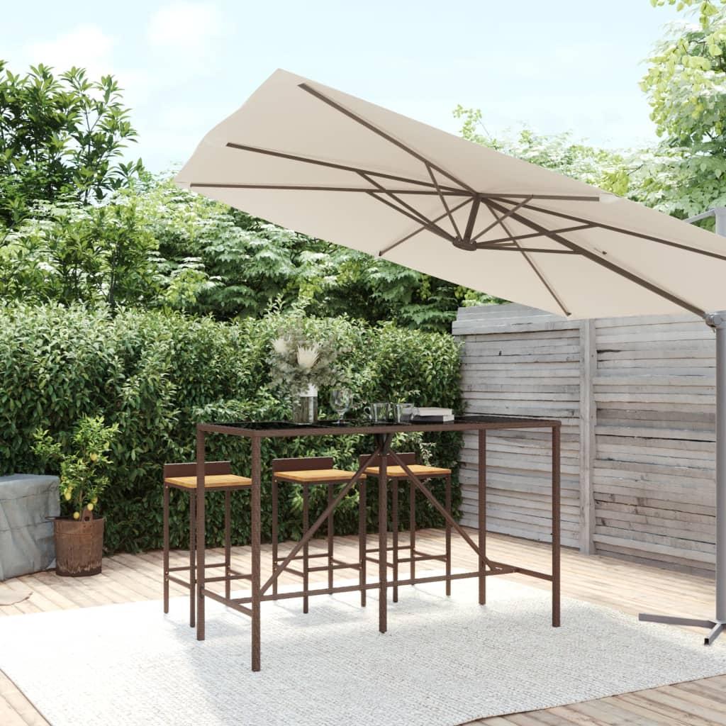 Barbord med glasplade 180x70x110 cm polyrattan brun