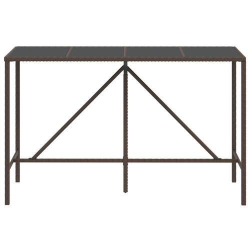 Barbord med glasplade 180x70x110 cm polyrattan brun