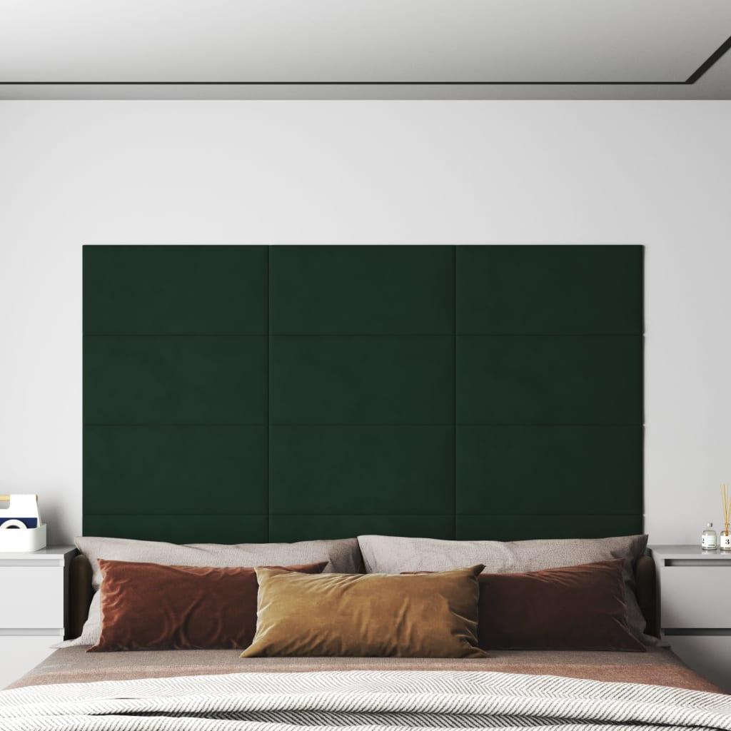 Vægpaneler 12 stk. 60x30 cm 2,16 m² fløjl mørkegrøn
