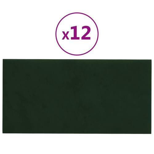 Vægpaneler 12 stk. 60x30 cm 2,16 m² fløjl mørkegrøn
