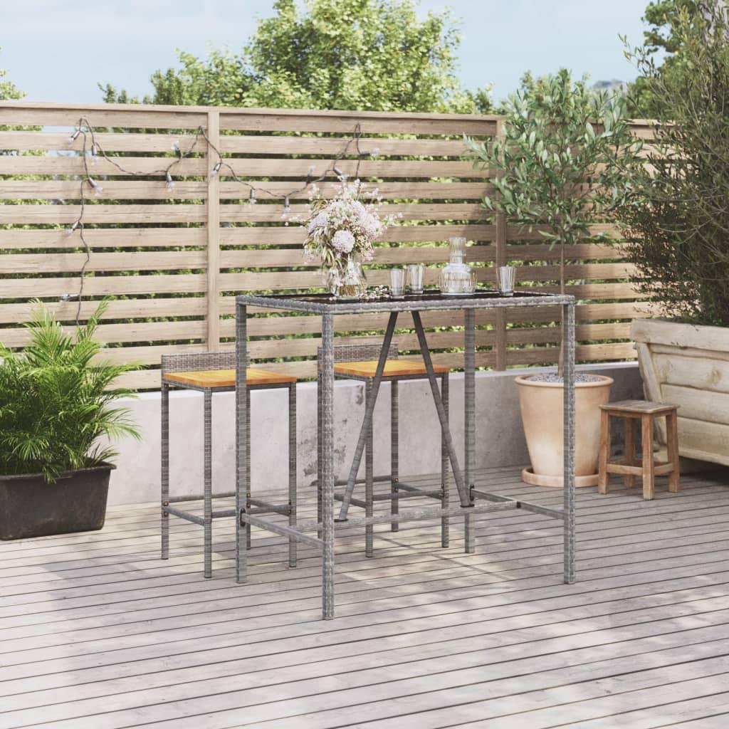 Barbord med glasplade 110x70x110 cm polyrattan grå