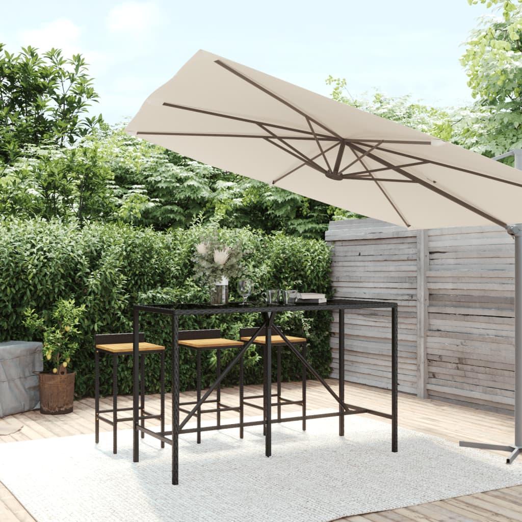 Barbord med glasplade 180x70x110 cm polyrattan sort