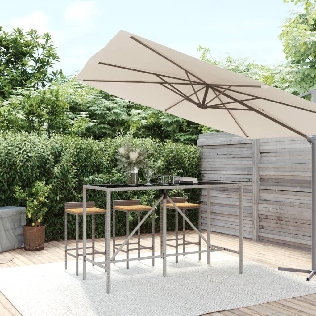 Barbord med glasplade 180x70x110 cm polyrattan grå