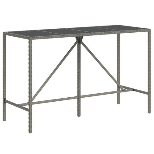 Barbord med glasplade 180x70x110 cm polyrattan grå