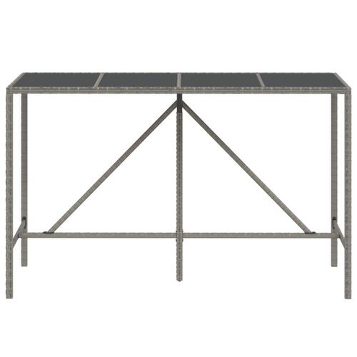 Barbord med glasplade 180x70x110 cm polyrattan grå