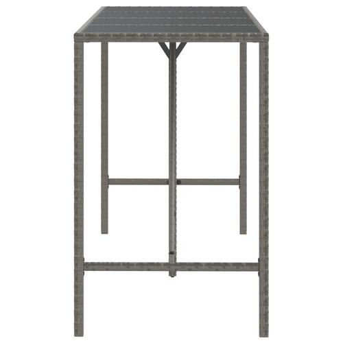Barbord med glasplade 180x70x110 cm polyrattan grå