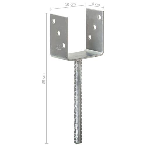 Hegnspløkker 6 stk. 10x6x30 cm galvaniseret stål sølvfarvet